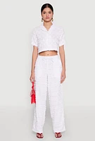 Womens Spoon Jeans Plaid Frayed Wide Leg Pants, White,