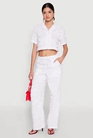 Womens Spoon Jeans Plaid Frayed Wide Leg Pants, White,