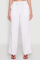 Womens Spoon Jeans Plaid Frayed Wide Leg Pants, White,