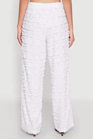 Womens Spoon Jeans Plaid Frayed Wide Leg Pants, White,
