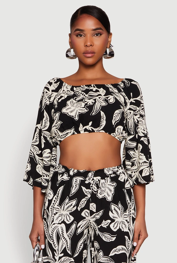 Womens Spoon Jeans Boat Neck Bell Sleeve Crop Top, Black, Size XL