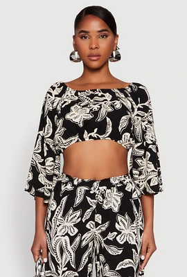 Womens Spoon Jeans Boat Neck Bell Sleeve Crop Top, Black, Size XL