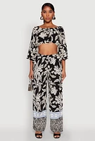 Womens Spoon Jeans Boat Neck Bell Sleeve Crop Top, Black, Size XL
