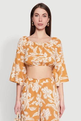 Womens Spoon Jeans Boat Neck Bell Sleeve Crop Top, Orange, Size XL