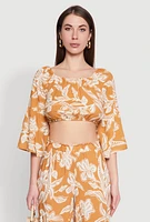 Womens Spoon Jeans Boat Neck Bell Sleeve Crop Top, Orange, Size XL