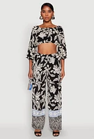 Womens Spoon Jeans High Waisted Printed Pattern Palazzo Pants, Black,