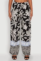 Womens Spoon Jeans High Waisted Printed Pattern Palazzo Pants, Black,