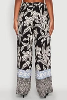 Womens Spoon Jeans High Waisted Printed Pattern Palazzo Pants, Black,