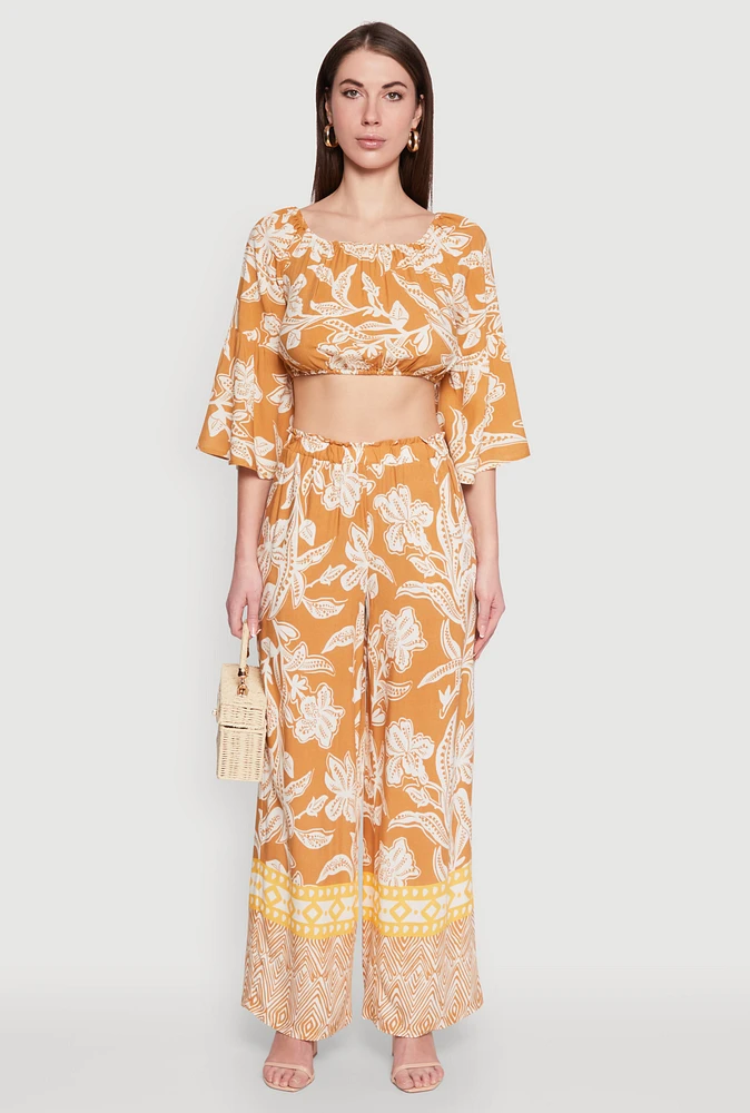 Womens Spoon Jeans High Waisted Printed Pattern Palazzo Pants, Orange, Size M