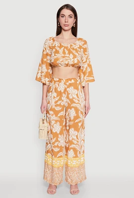Womens Spoon Jeans High Waisted Printed Pattern Palazzo Pants, Orange, Size M