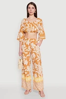 Womens Spoon Jeans High Waisted Printed Pattern Palazzo Pants, Orange, Size M