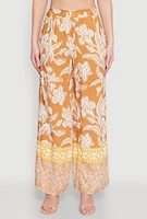 Womens Spoon Jeans High Waisted Printed Pattern Palazzo Pants, Orange, Size M