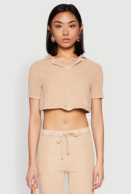 Womens Spoon Jeans Gauze Knit Cropped Shirt,