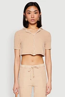 Womens Spoon Jeans Gauze Knit Cropped Shirt, Beige,