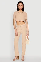 Womens Spoon Jeans Gauze Knit Cropped Shirt, Beige,