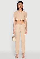 Womens Spoon Jeans Gauze Knit Cropped Shirt, Beige,