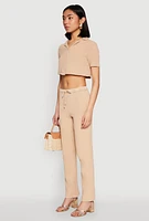 Womens Spoon Jeans Gauze Knit Cropped Shirt, Beige,