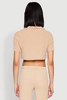 Womens Spoon Jeans Gauze Knit Cropped Shirt, Beige,