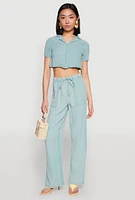 Womens Spoon Jeans Gauze Knit Cropped Shirt, Green, Size M