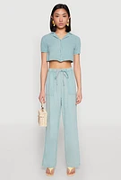 Womens Spoon Jeans Gauze Knit Cropped Shirt, Green, Size M