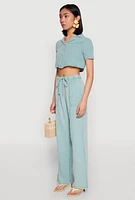 Womens Spoon Jeans Gauze Knit Cropped Shirt, Green, Size M