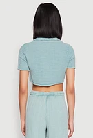 Womens Spoon Jeans Gauze Knit Cropped Shirt, Green, Size M