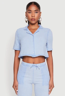 Womens Spoon Jeans Gauze Knit Cropped Shirt,