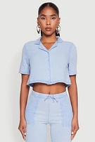 Womens Spoon Jeans Gauze Knit Cropped Shirt,
