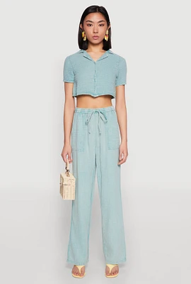 Womens Spoon Jeans Gauze Knit Drawstring Pants, Green,