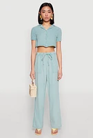 Womens Spoon Jeans Gauze Knit Drawstring Pants, Green,