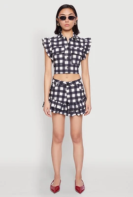 Womens Ruffled Hem Buffalo Plaid Shorts, Multi,