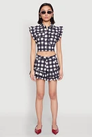 Womens Ruffled Hem Buffalo Plaid Shorts, Multi,