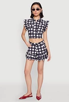 Womens Ruffled Hem Buffalo Plaid Shorts, Multi,