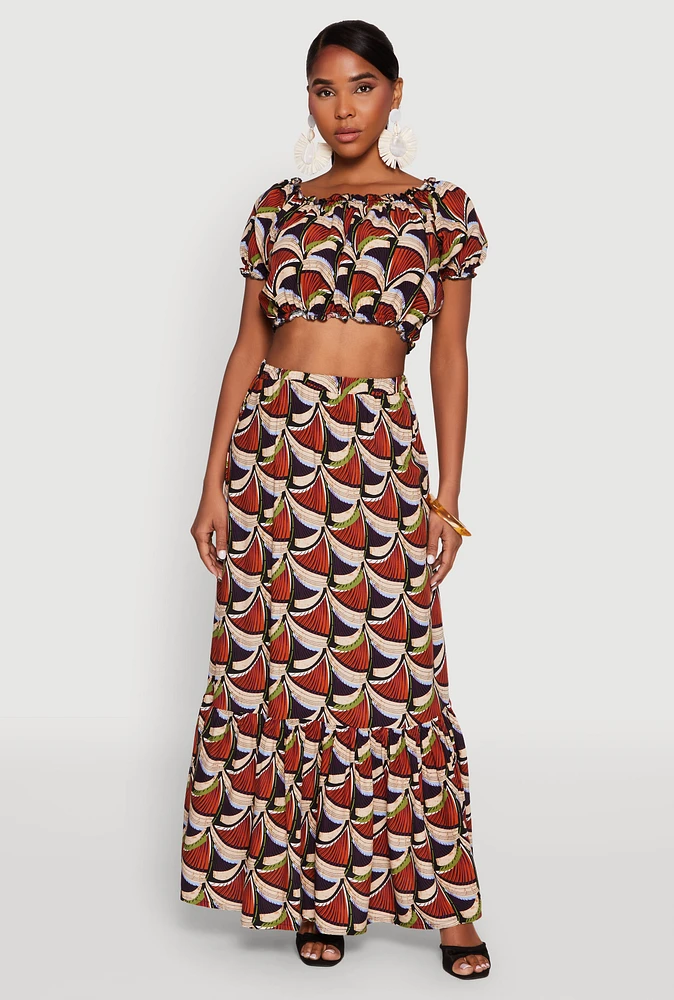 Womens Spoon Jeans High Waisted Tiered Maxi Skirt, Multi, Size M