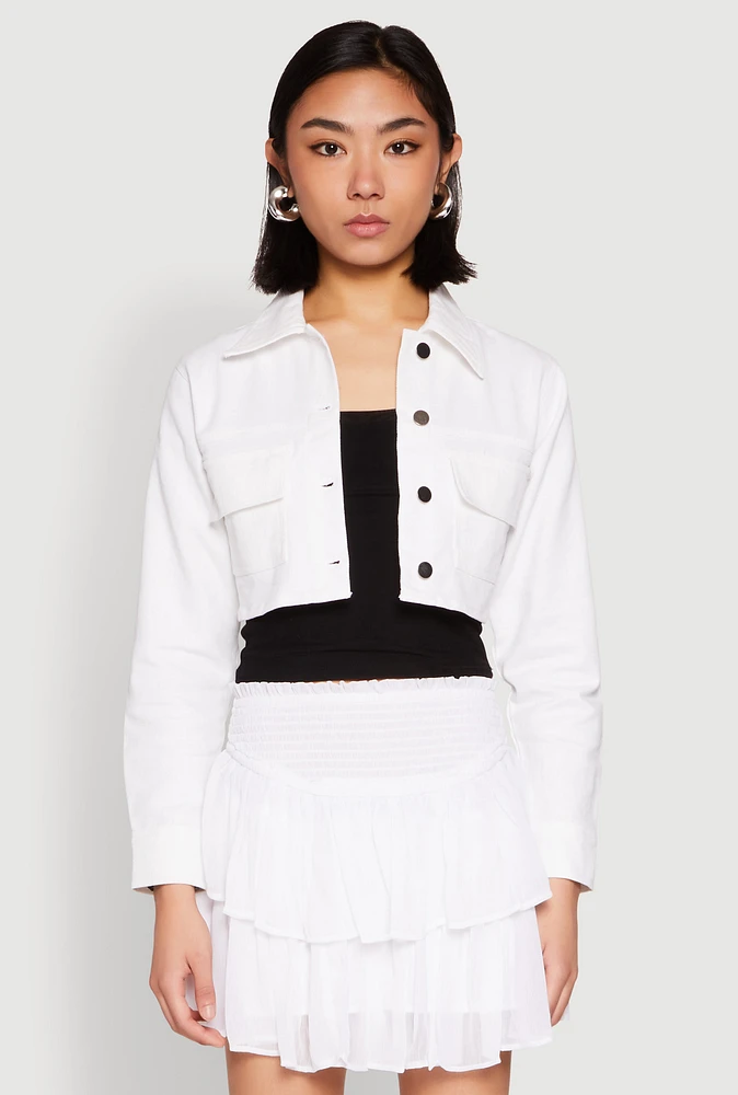 Womens Spoon Jeans Denim Cropped Jacket, White, Size S