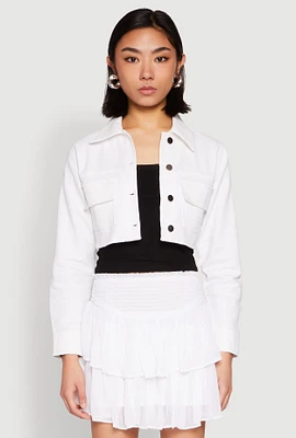 Womens Spoon Jeans Denim Cropped Jacket, White, Size S
