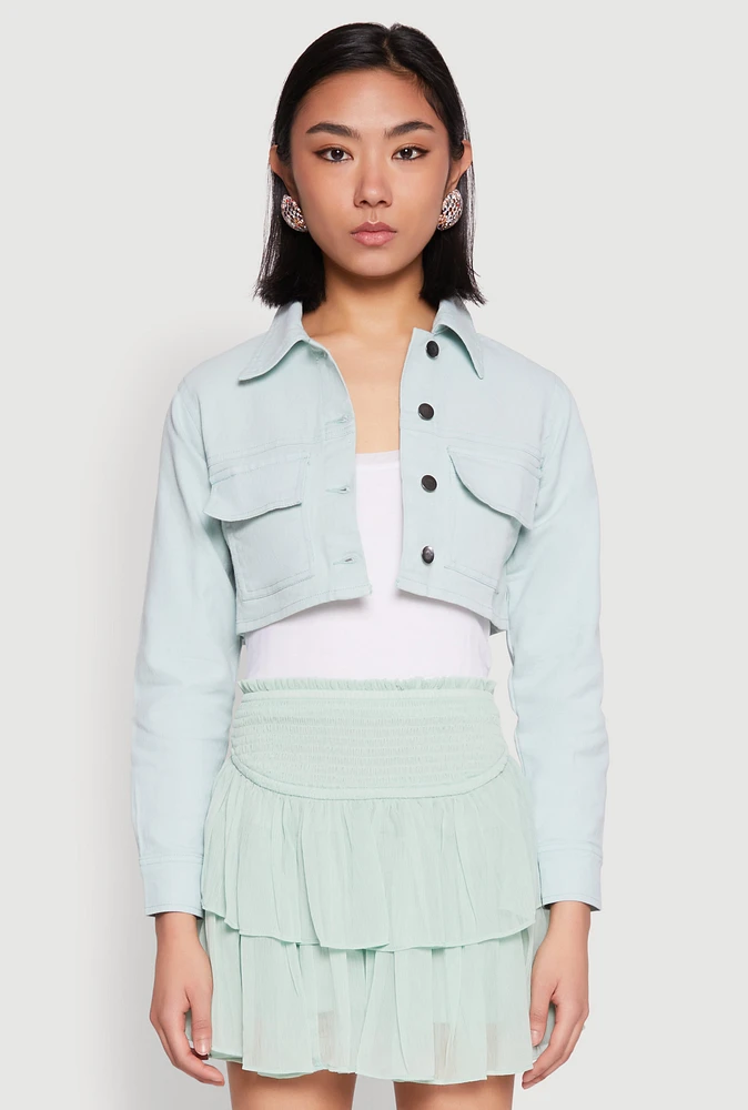 Womens Spoon Jeans Denim Cropped Jacket, Green,