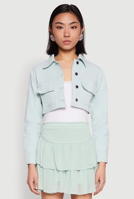 Womens Spoon Jeans Denim Cropped Jacket, Green,