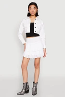 Womens Spoon Jeans Smocked Waist Tiered Skirt, White, Size M