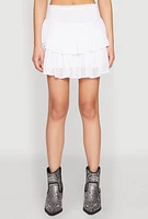 Womens Spoon Jeans Smocked Waist Tiered Skirt, White, Size M