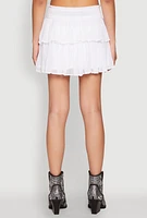 Womens Spoon Jeans Smocked Waist Tiered Skirt, White, Size M
