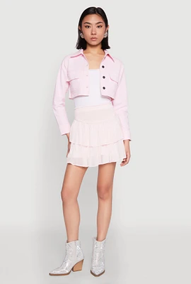 Womens Spoon Jeans Smocked Waist Tiered Skirt, Pink, Size XL
