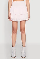 Womens Spoon Jeans Smocked Waist Tiered Skirt, Pink, Size XL