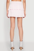 Womens Spoon Jeans Smocked Waist Tiered Skirt, Pink, Size XL