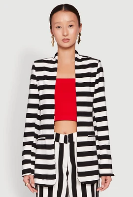 Womens Striped Padded Shoulder Blazer, Multi, Size S