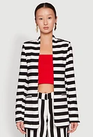 Womens Striped Padded Shoulder Blazer, Multi, Size S