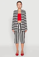 Womens Striped Padded Shoulder Blazer, Multi, Size S