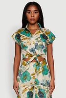 Womens Spoon Jeans Floral Print Tie Front Cropped Shirt, Multi, Size M