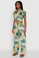 Womens Spoon Jeans Floral Print Tie Front Cropped Shirt, Multi, Size M