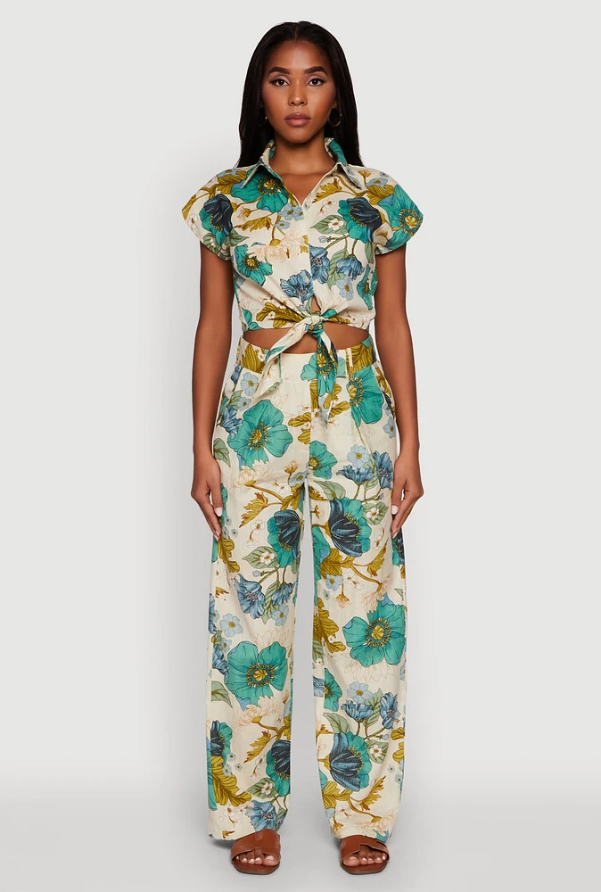 Womens Spoon Jeans Floral Print High Waisted Dress Pants, Multi,